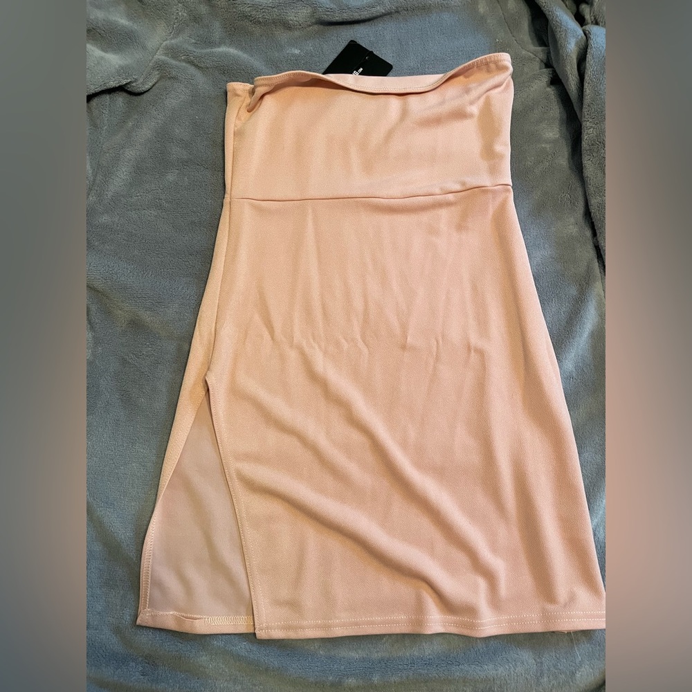Nude Crepe Split Bandeau Dress